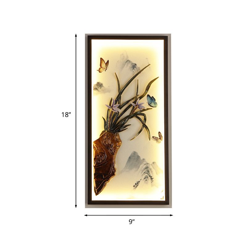 Butterfly-Mountain Landscape Mural Light Asian Aluminum Guest Room LED Wall Mount Lighting in Black