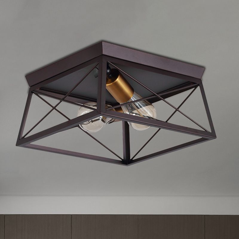 Plafonnier à cadre carré en métal, Style industriel, 2 ampoules, plafonnier à café pour Restaurant, 10 "/12" de large