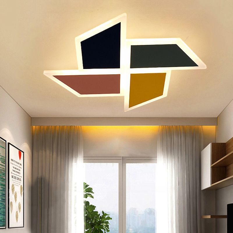 Cartoon Toy Windmill Flush Mount Light Acrylic Multi-Colored LED Ceiling Light for Study Room