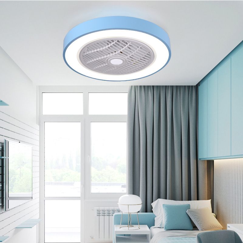 Modern Concise LED Ceiling Fan Light Lacquered Iron Circular Macaron Ceiling Fans with Acrylic Shade