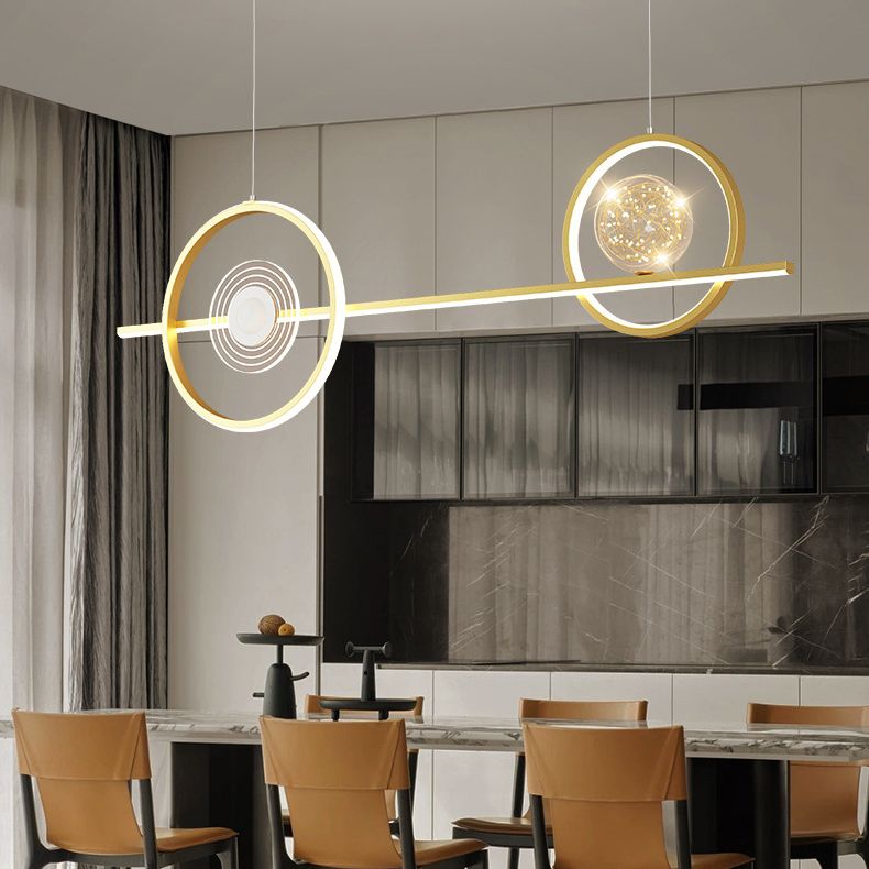 Geometric Island Pendant Lights Modern Chandelier Metal Island Lighting 4 Light in Gold