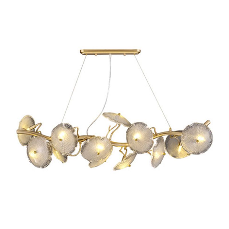 Lotus Leaf Shape Island Light Modern Island Hanging Light with Glass Shade for Dining Room