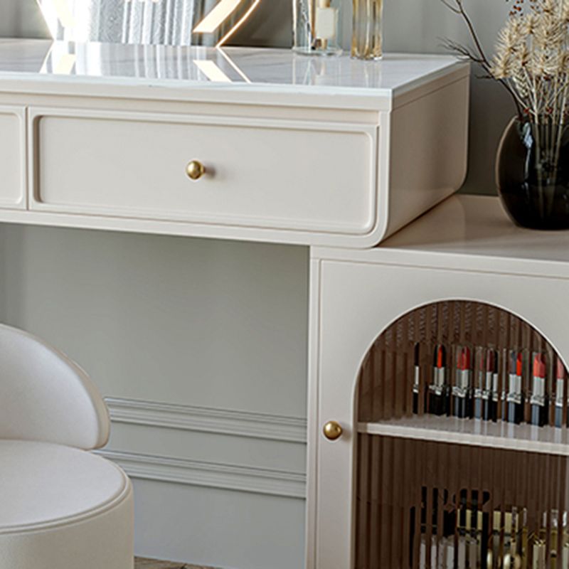 Wood Vanity with 2 Drawers Stone Top Dressing Table in White