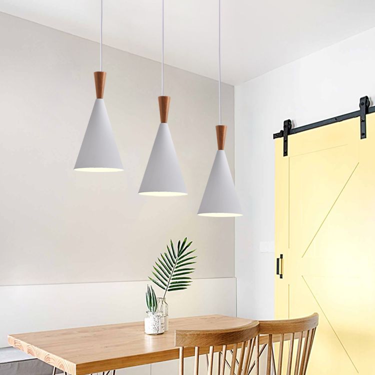 1 Light Metal Pendant Lighting Fixtures Modern Tapered Dining Room Hanging Pendant Lights