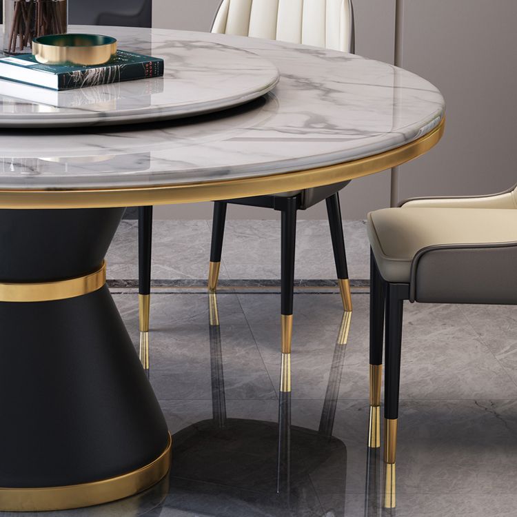 Luxury Home Round Dining Table Marble Table with Black Pedestal Base