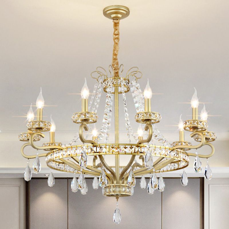 Lámpara de vela dorada lámpara de lámpara gota de cristal tradicional 5/8 luces salas de estar lámpara de estar kit