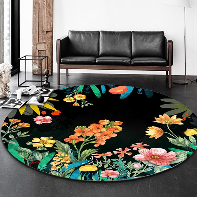 Multicolored Flower Pattern Indoor Rug Modern Aesthetic Polyester Rug Round Stain Resistant Carpet for Living Room