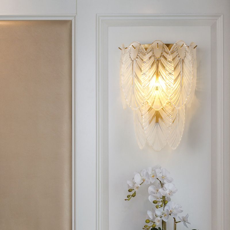 Leaf Flush Mount Wall Sconce Postmodern Crystal Gold Wall Light for Living Room