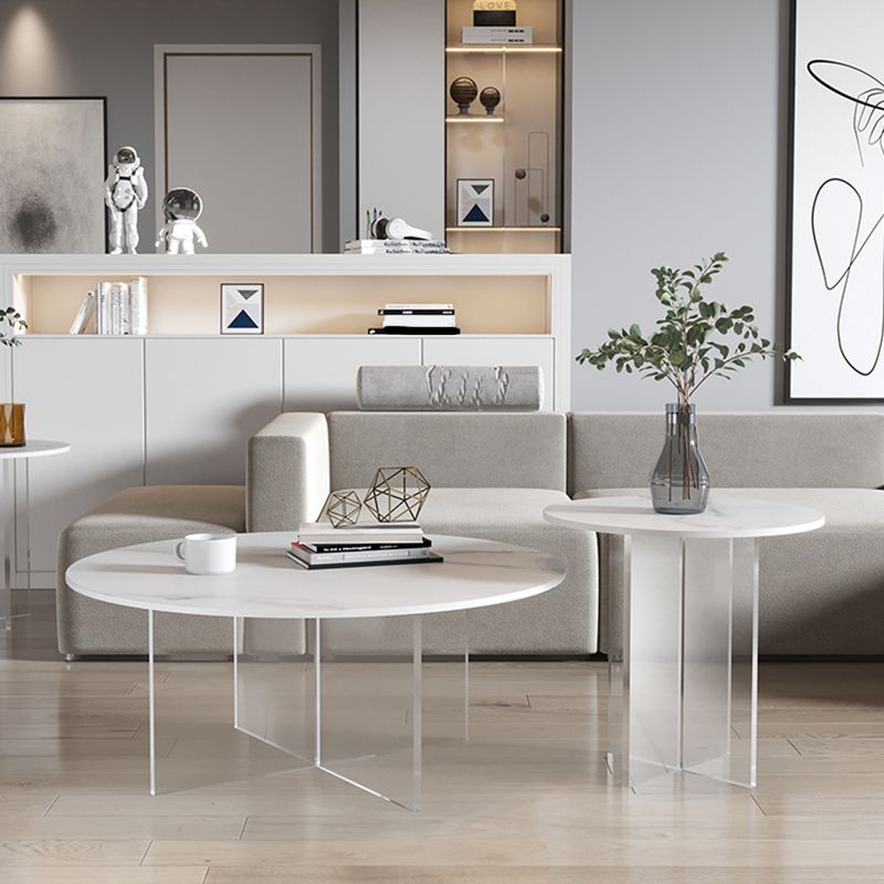 Slate and Acrylic Cocktail Table Modern White Round Coffee Table