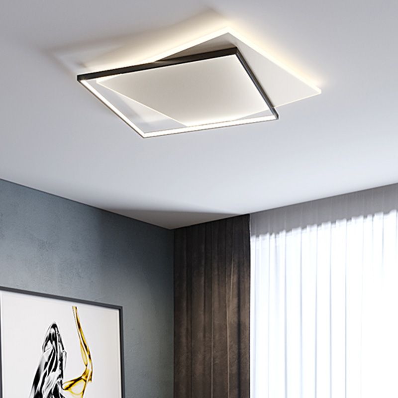 Simplicity LED Ceiling Lamp Double Squares Geometric Shape Flush Mount Lighting Fixture with Acrylic Shade