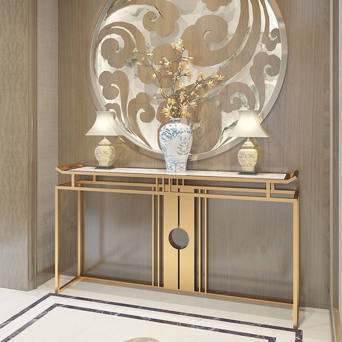 11" Wide Glam Accent Table Stone Gold Rectangle Console Accent Table