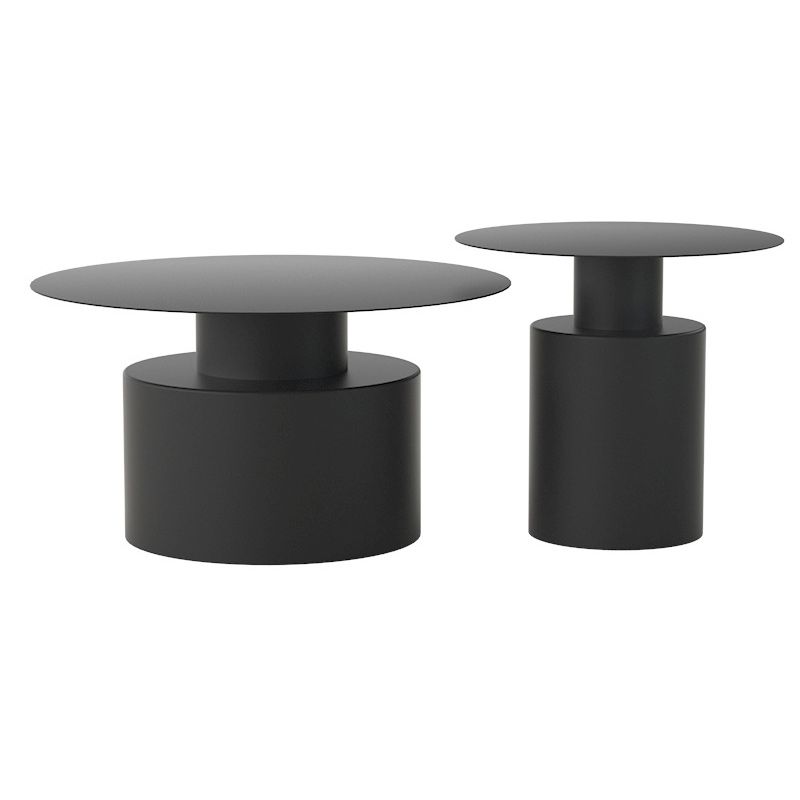 Round Iron Coffee Table Mid-Century Pedestal 2 Pieces Cocktail Table Set