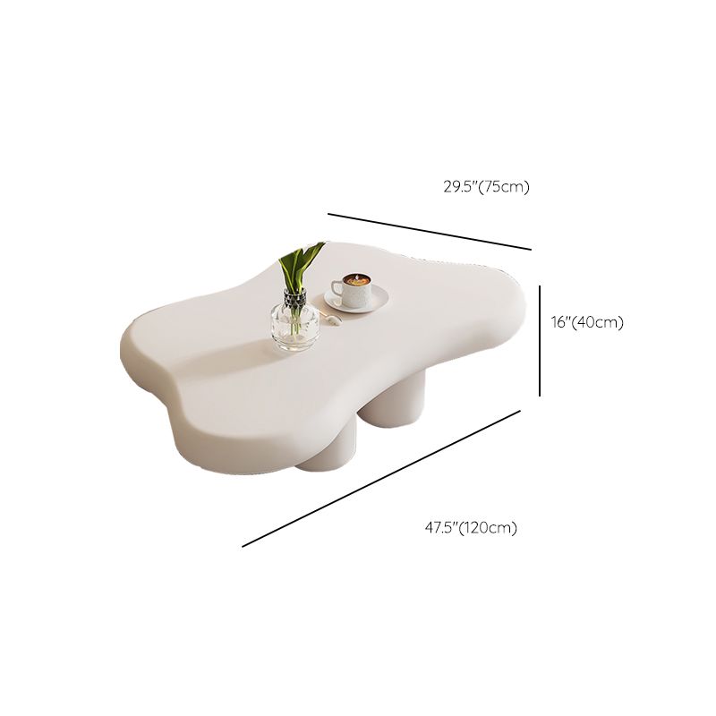 Modern Free Form Coffee Table Wooden 4 Legs Cocktail Table in White