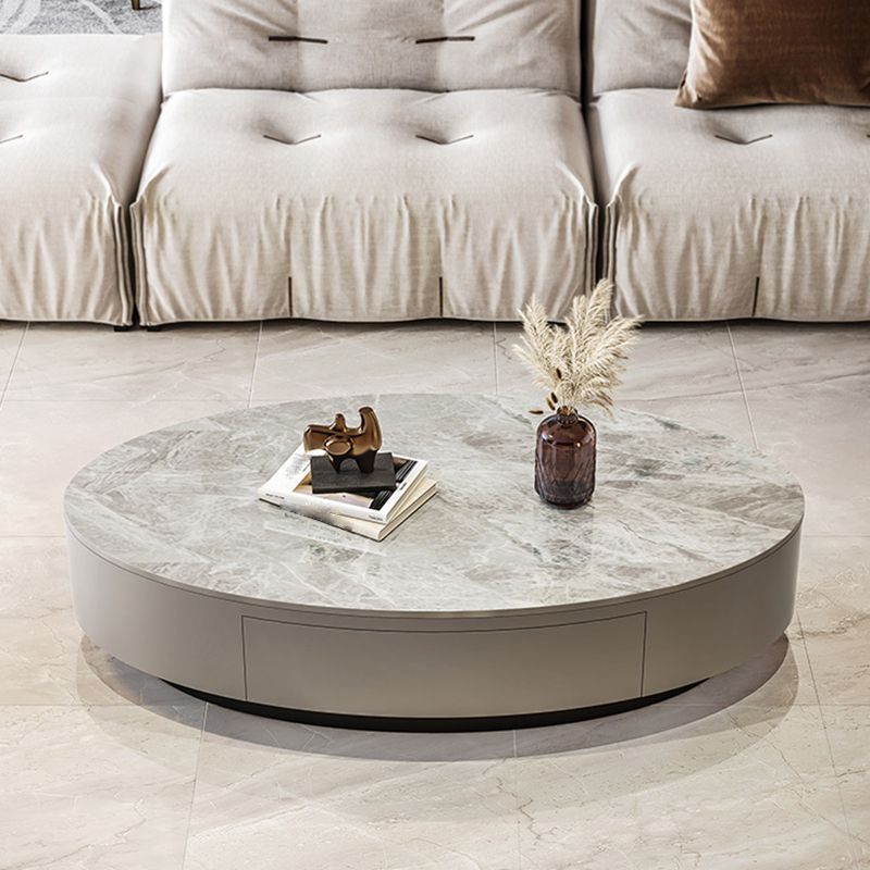 Glam 13.7" H Oval Slate Coffee Table Iron Drum Cocktail Table with Drawer