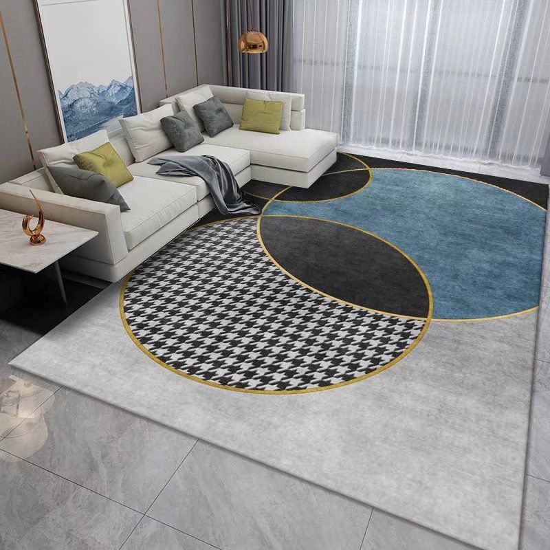 Grey Circle Carpet Polyester Modern Carpet Non-Slip Backing Carpet for Drawing Room