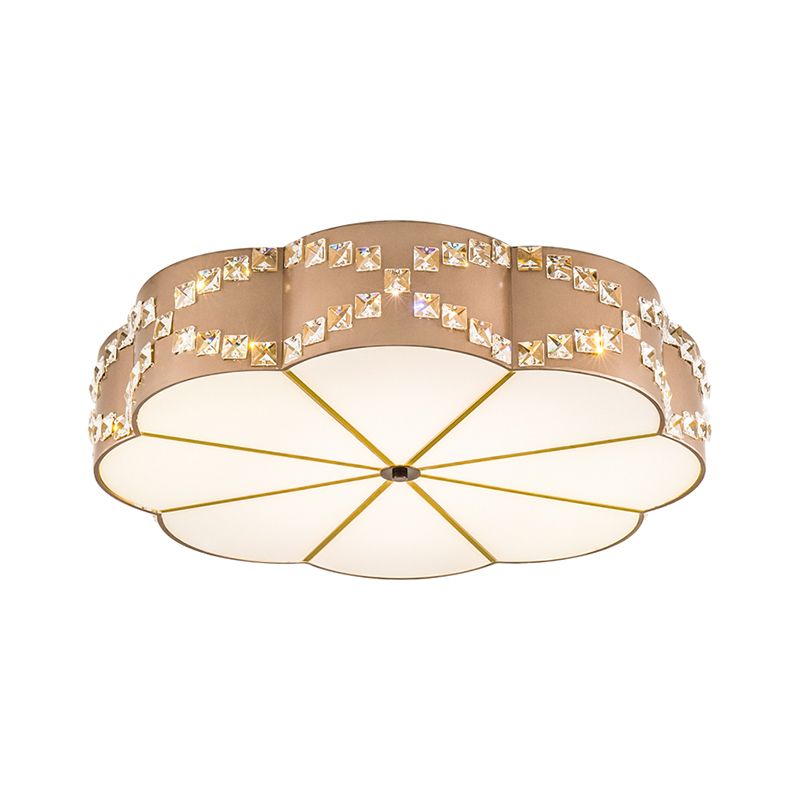 Clear Crystal Blocks Gold Finish Light Fixture Flower 15.5"/19.5" W LED Modern Flushmount Ceiling Lamp