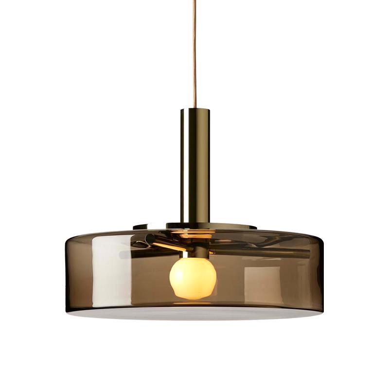 Tambour contemporain lampe suspendue fumée de verre gris 1 bulbe salon
