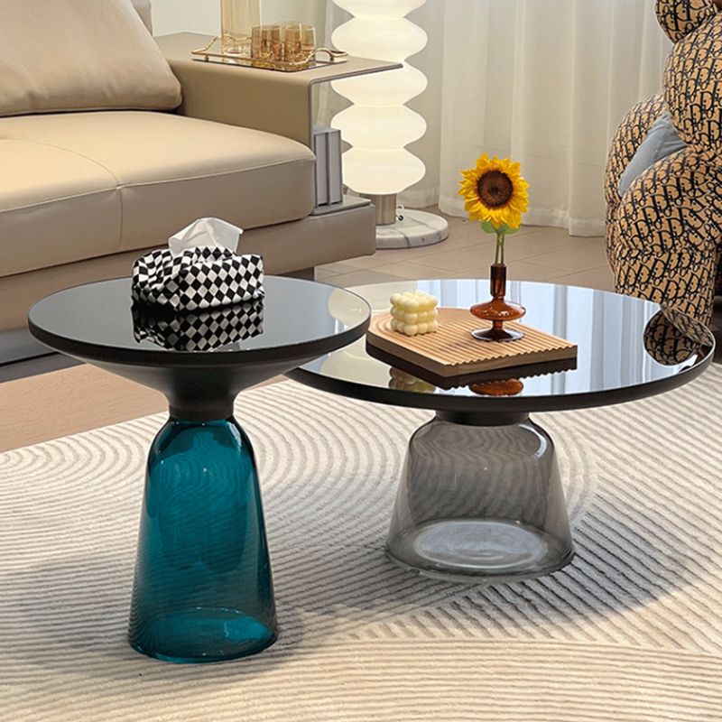 Pedestal Base Round Modern Style Glass Table with Coffee Table