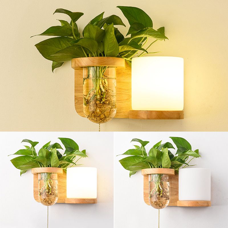 1 Light Wall Light Fixture Modern Wood Wall Mounted Lighting(plants not included)