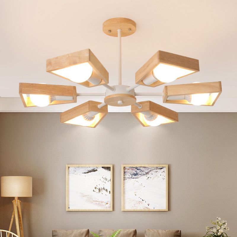 Ultra-modern Sputnik Hanging Chandelier Wood Hanging Lamp with Hanging Cord for Restaurant