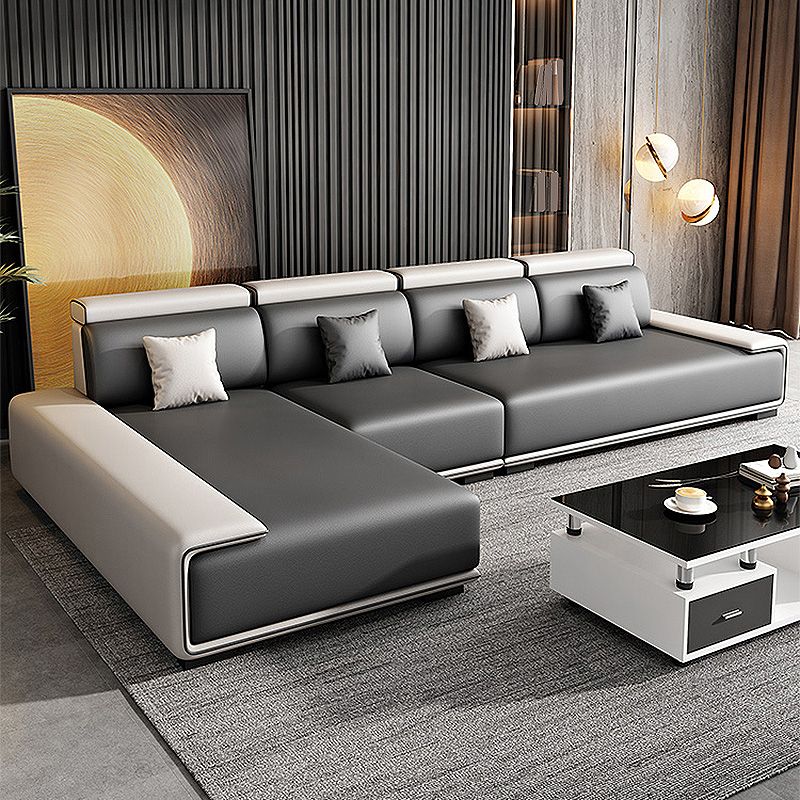 132"L Modern 5-Seat Sectional Fabric Cushion Back Sofa and Chaise