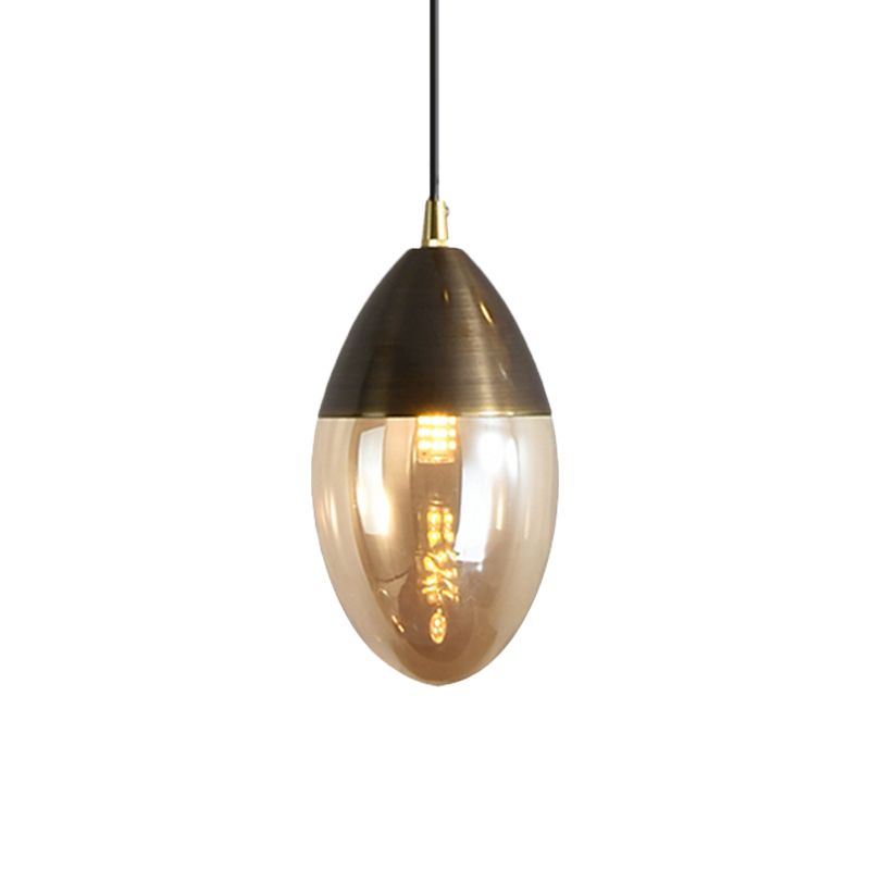 Post Modern Ellipsoid Suspension Pendant Clear/Amber Glass Led Dinging Room Ceiling Hung Light