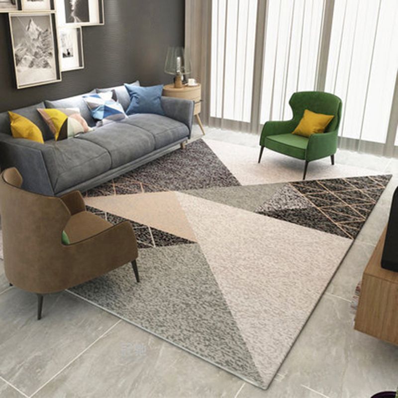 Multi Colored Room Area Rug Modern Colorblock Geometric Carpet Polypropylene Machine Washable Pet Friendly Non-Slip Rug