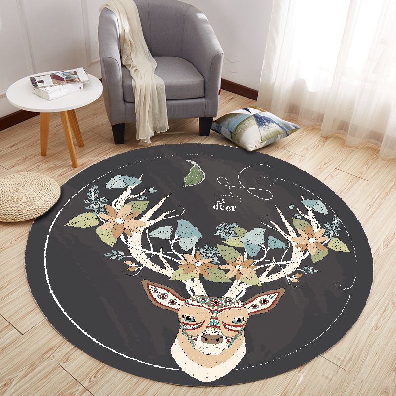 Modern Cartoon Print Rug Multi-Color Polyster Area Rug Anti-Slip Backing Machine Washable Carpet for Kids Room