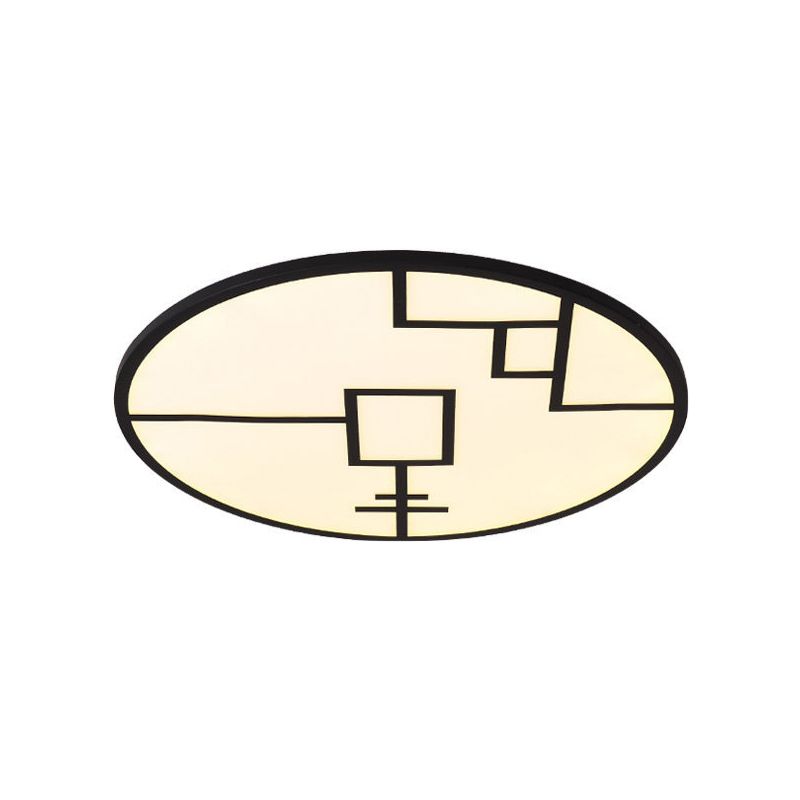 Modernist Round Ceiling Mounted Light Metal Living Room LED Flush Mount Fixture in Black/White with Geometric Pattern