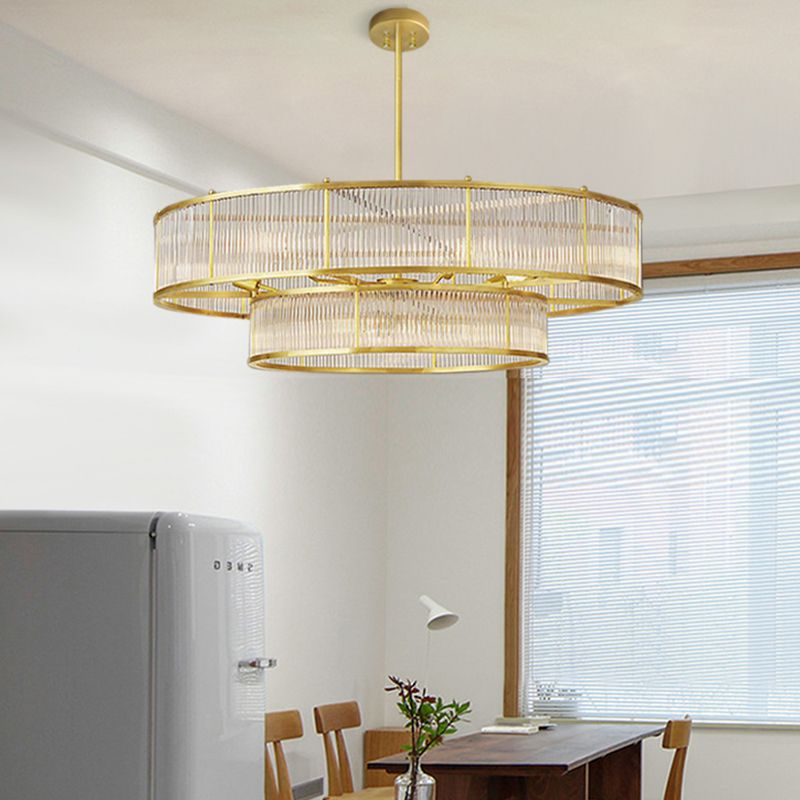 Gold Metal Chandelier Light Fixtures Traditional Round Multi-Head Hanging Pendant Lamps with Crystal