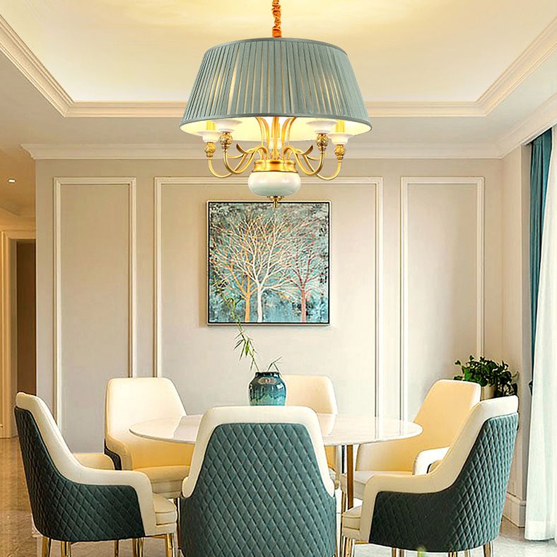 Cone Chandelier Light Fixture Traditional Pleated Fabric Shade Pendant Lighting for Restaurant