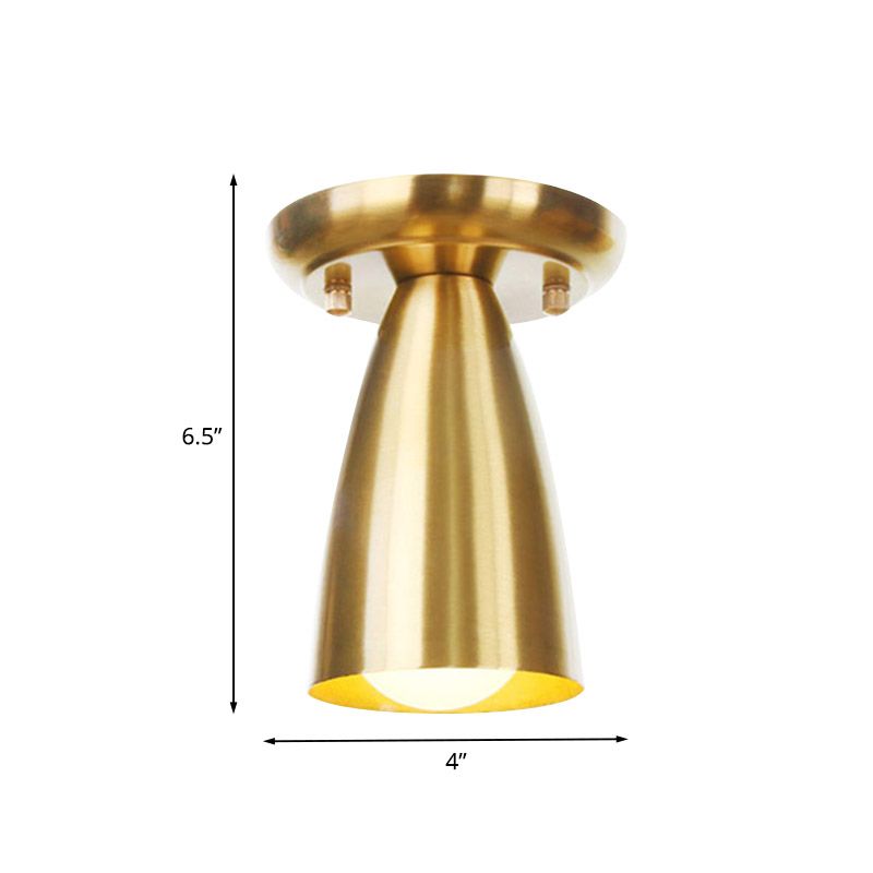 Metal Gold Finish Ceiling Flush Mount Tubular 1 Head Industrial Flushmount Lighting for Foyer