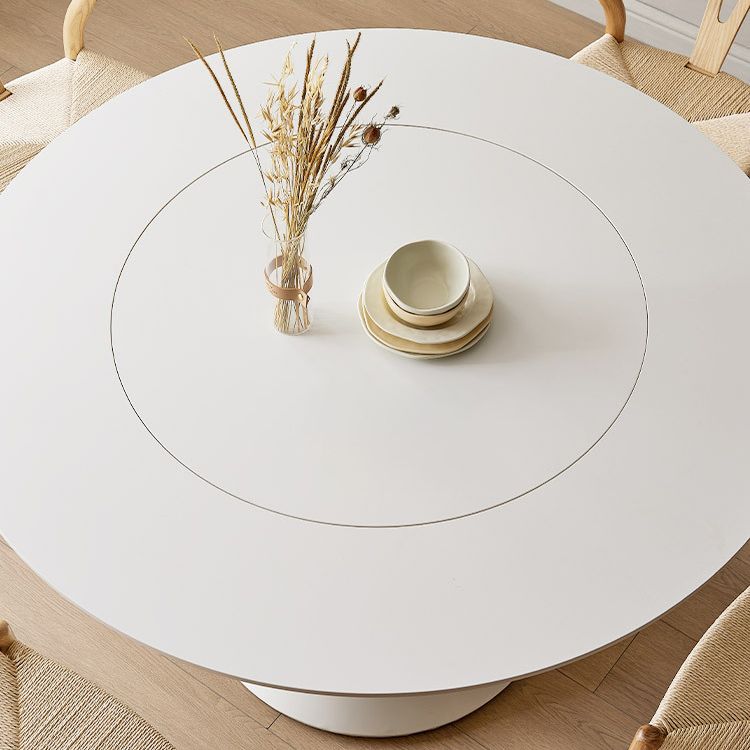 Round White-black Stone Dining Table Modern Turntable Furniture With Pedestal Base