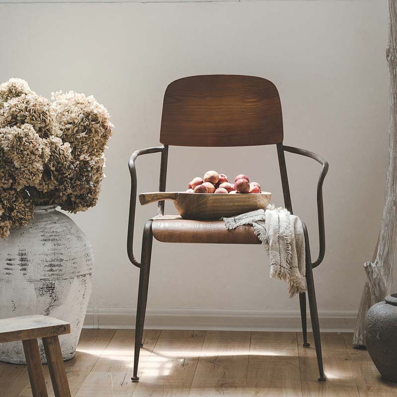 Open Back Side Chair Industrial Style Metal and Wood Dining Chair