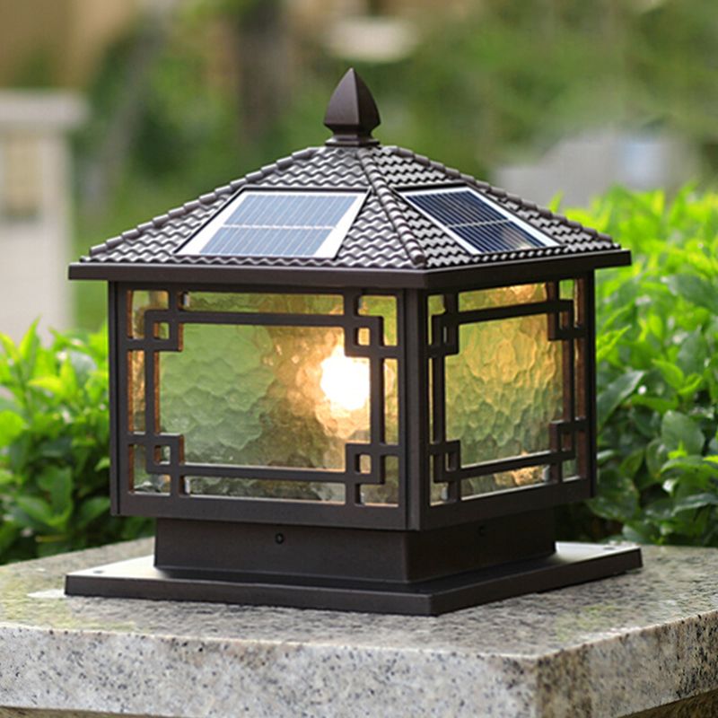 Modern Pillar Light Glass Shade LED Solar Lighting Fixture for Backyard
