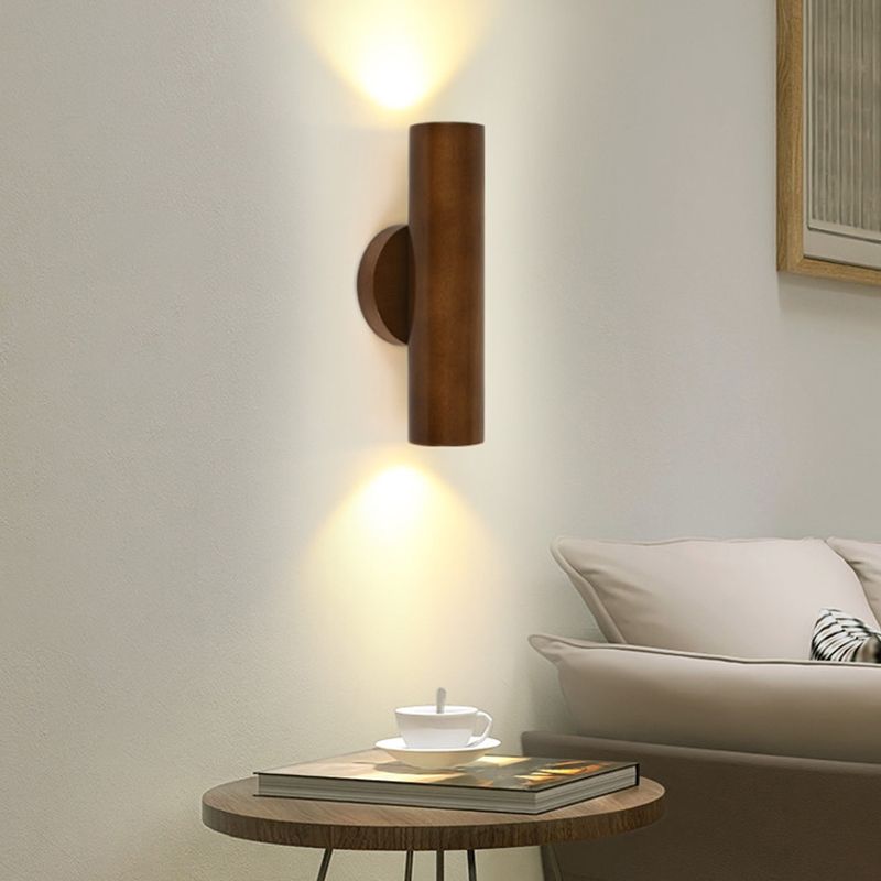 Single Modernism Brown/Beige Wall Mounted Sconce Wooden LED Wall Light