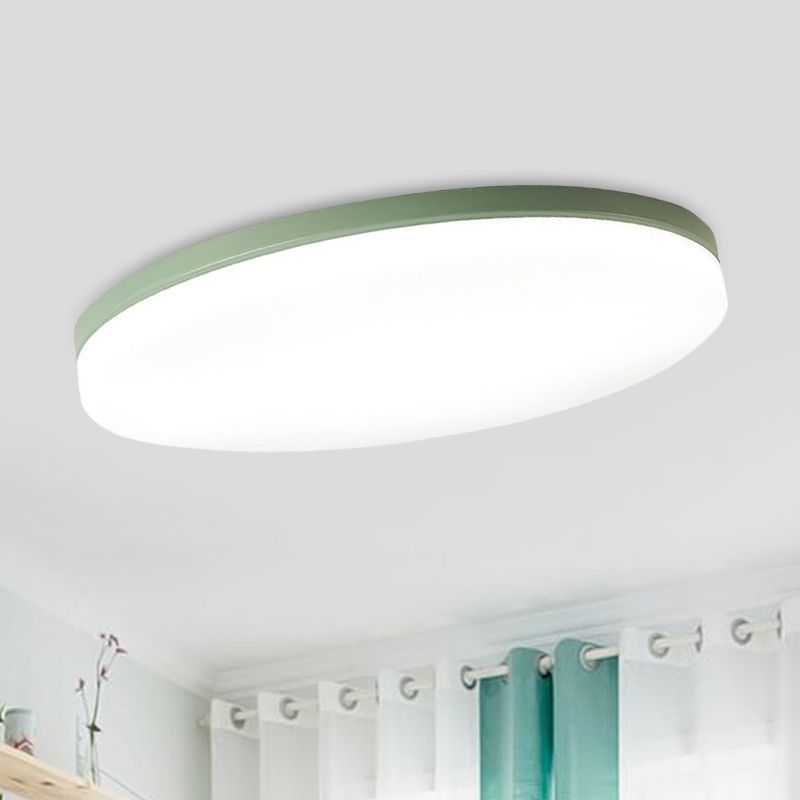 10"/15"/19" W Circular Flush Ceiling Lamp Macaron Metal Indoor Flush Lighting in Green/Pink/White/Yellow