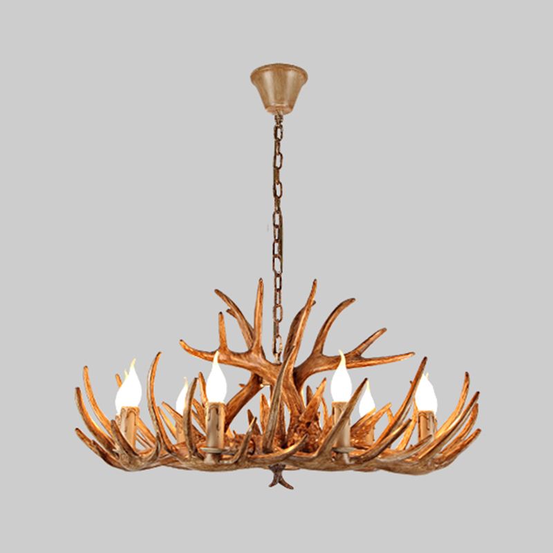 Antler Shape Resin Chandelier Light Rustic Restaurant Pendant Light Fixture in Brown