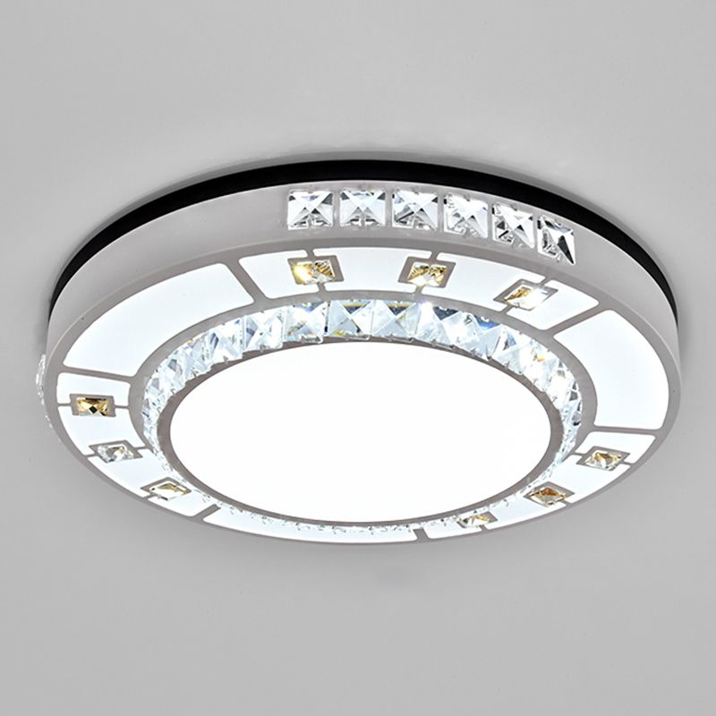 Drum LED Flush Mount Light Simplicity Crystal Bedroom Flush Mount Ceiling Light in Stainless-Steel