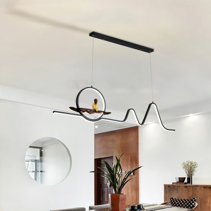 Contemporary Geometric Island Lights Aluminum Island Chandelier in Black