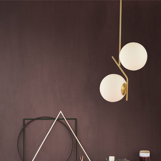 Modern Minimalist Linear Chandelier Light Fixture Spherical Frosted Glass 2 Light Ceiling Chandelier
