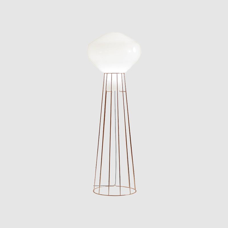 Luz de piso geométrica de oro negro/rosa con jaula de domo simple 1 lámpara de pie de metal de bombilla para sala de estar