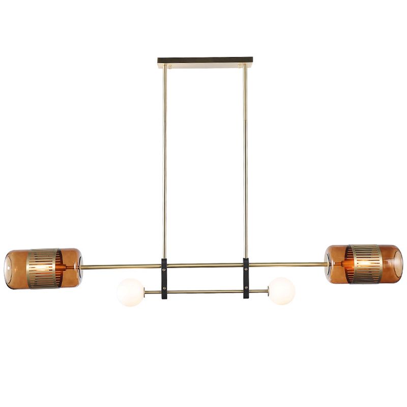 Ball and Cylinder Glass Suspension Lighting Postmodern 4-Light Island Light for Diner