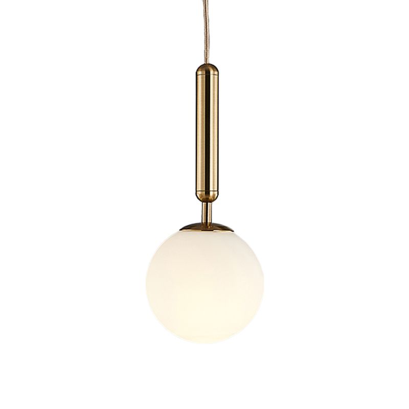 1 Leichte Küchenheizung Licht mit Kugel weißer Glasschatten postmoderner goldener Hanglampe, 6 "/8"/10 "breit