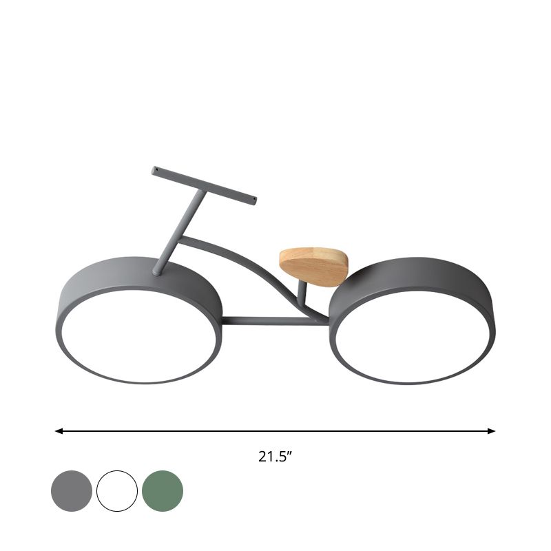 Bicycle Acrylic Ceiling Lamp Cartoon Grey/White/Green LED Semi Flush Mount Lighting in Warm/White Light for Kids Bedroom