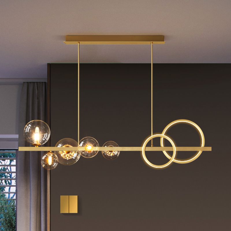 Lampada dell'anello e Globe Isola Contemporanea vetro a 7 teste Luce sospese per sala da pranzo
