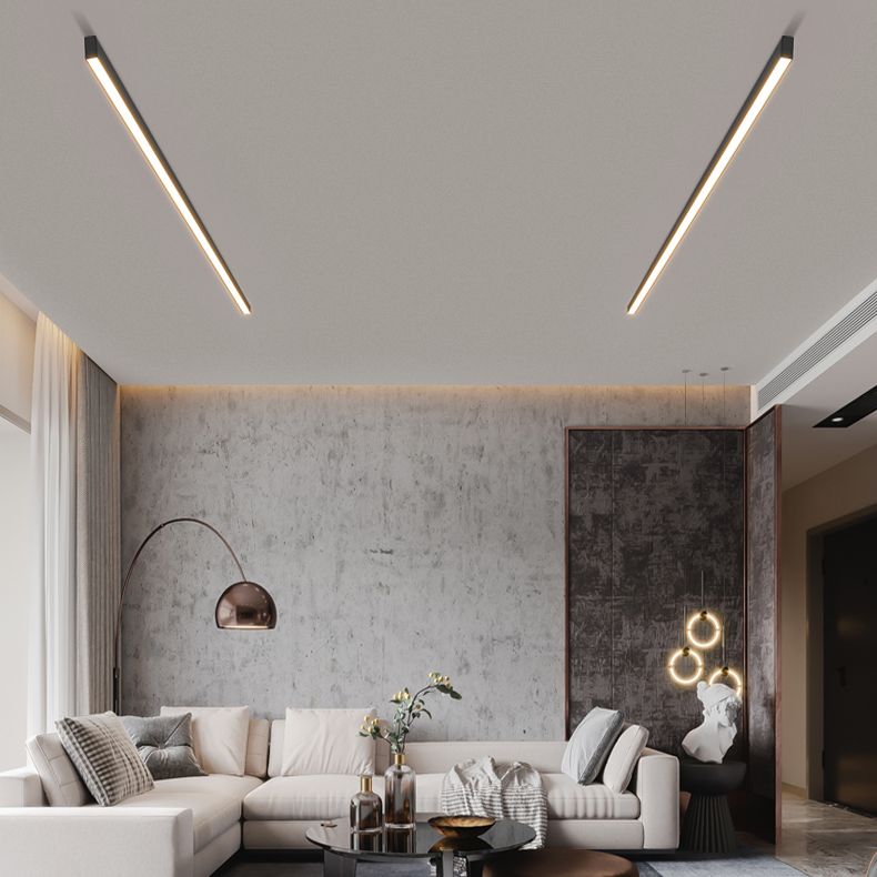 1-Light Minimalism Linear Flush Mount Ceiling Light Aluminum Bedroom Flush Light