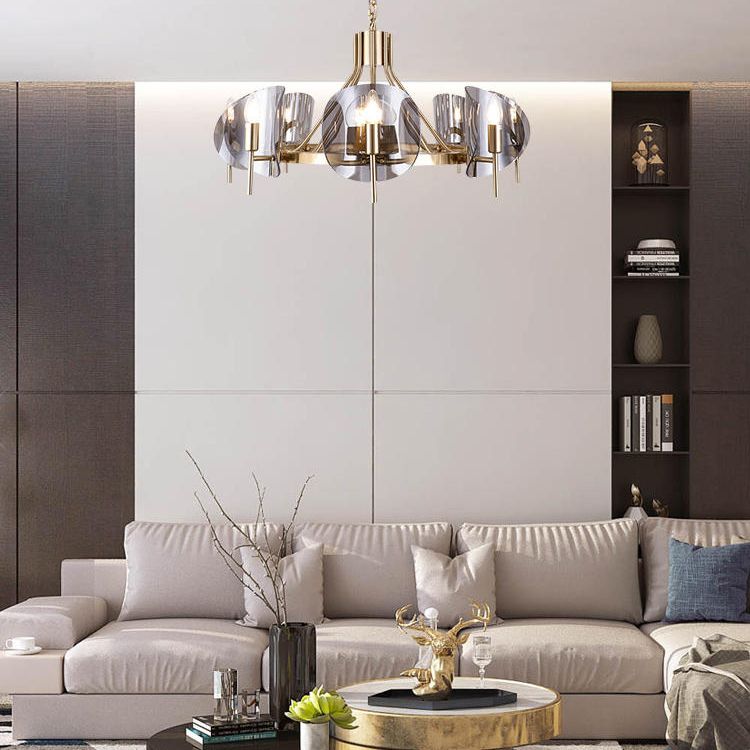 Smokey-Glass Anhänger Beleuchtungskörper Moderner Kronleuchter für Wohnzimmer