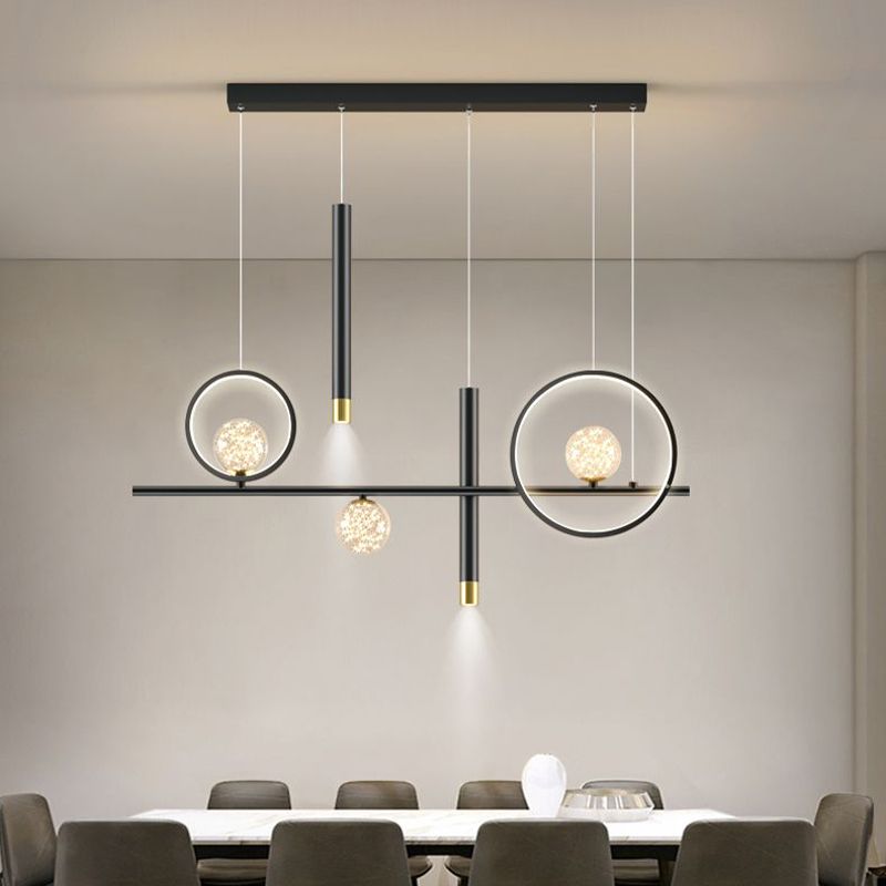 Luz colgante de isla lineal LED de aluminio en moderna luz de techo de hierro forjado de estilo nórdico con sombra de silicona