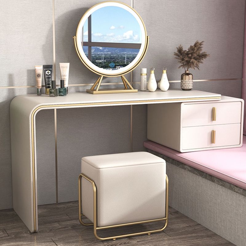 Glam Double Drawers Faux Leather Bedroom with Makeup Table and Stool Make-up Vanity